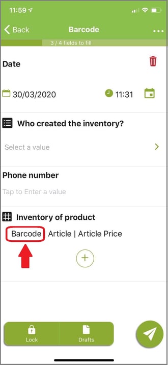 Open your form and click on the barcode.