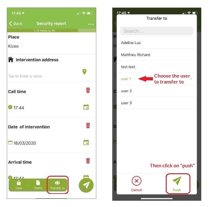 Transfer option displayed on mobile.