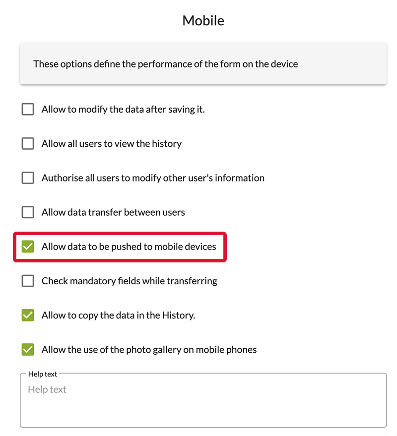Go to the form general Options, to the Mobile tab, and check the 'Allow data to be pushed to mobile devices' box.