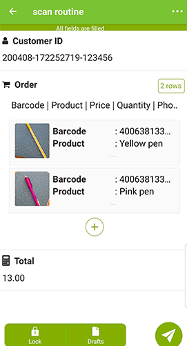 Add the Barcode field in a Table field in order to be able to scan several elements in the same form!