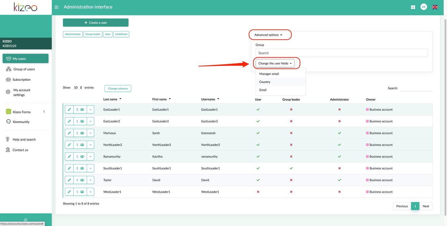 change user fields