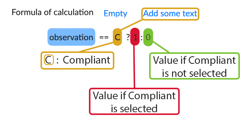 In our example, we set it to calculate the conformity of our "Compliance observation" field.