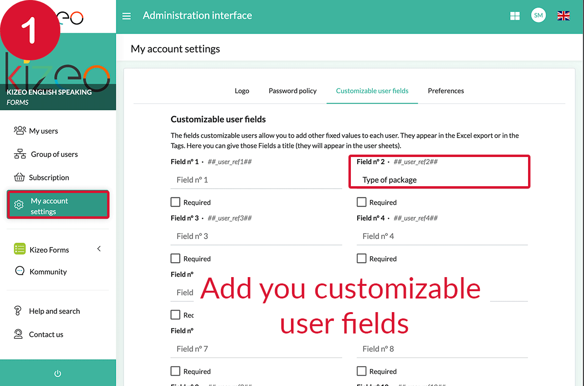 set your customizable user fields 
