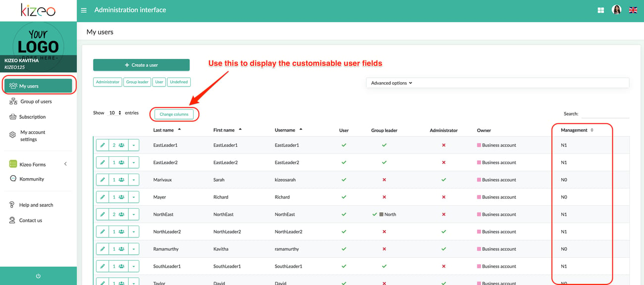 customizable user field management