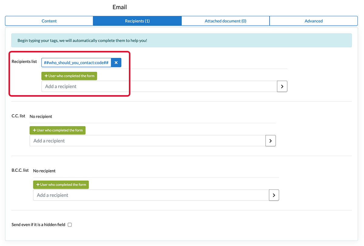 Add recipient tag email Add recipient tag email