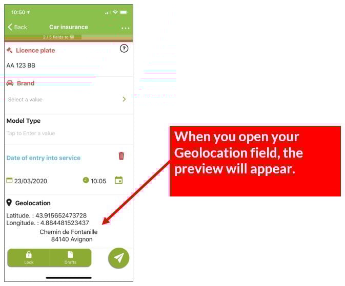 When you open your Geolocation field, the preview will appear.