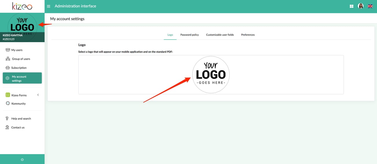 import your logo on the Kizeo Forms application