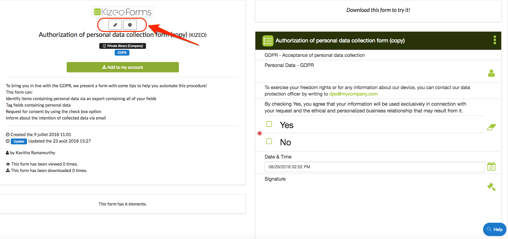 modify form information