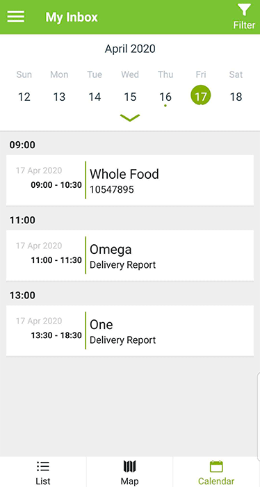 The mobile display of the schedule The mobile display of the schedule