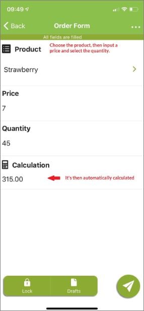 Example of calculation diplayed on a mobile device