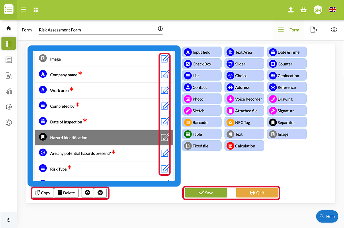 Rename the different fields and save your form