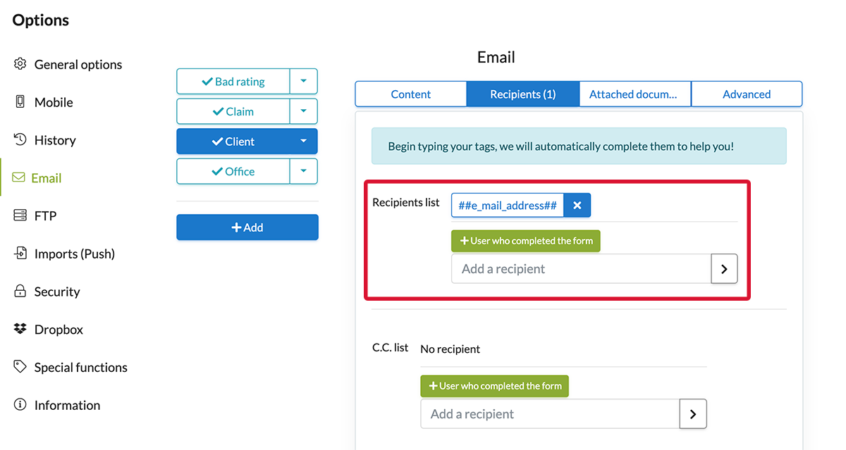 email configuration