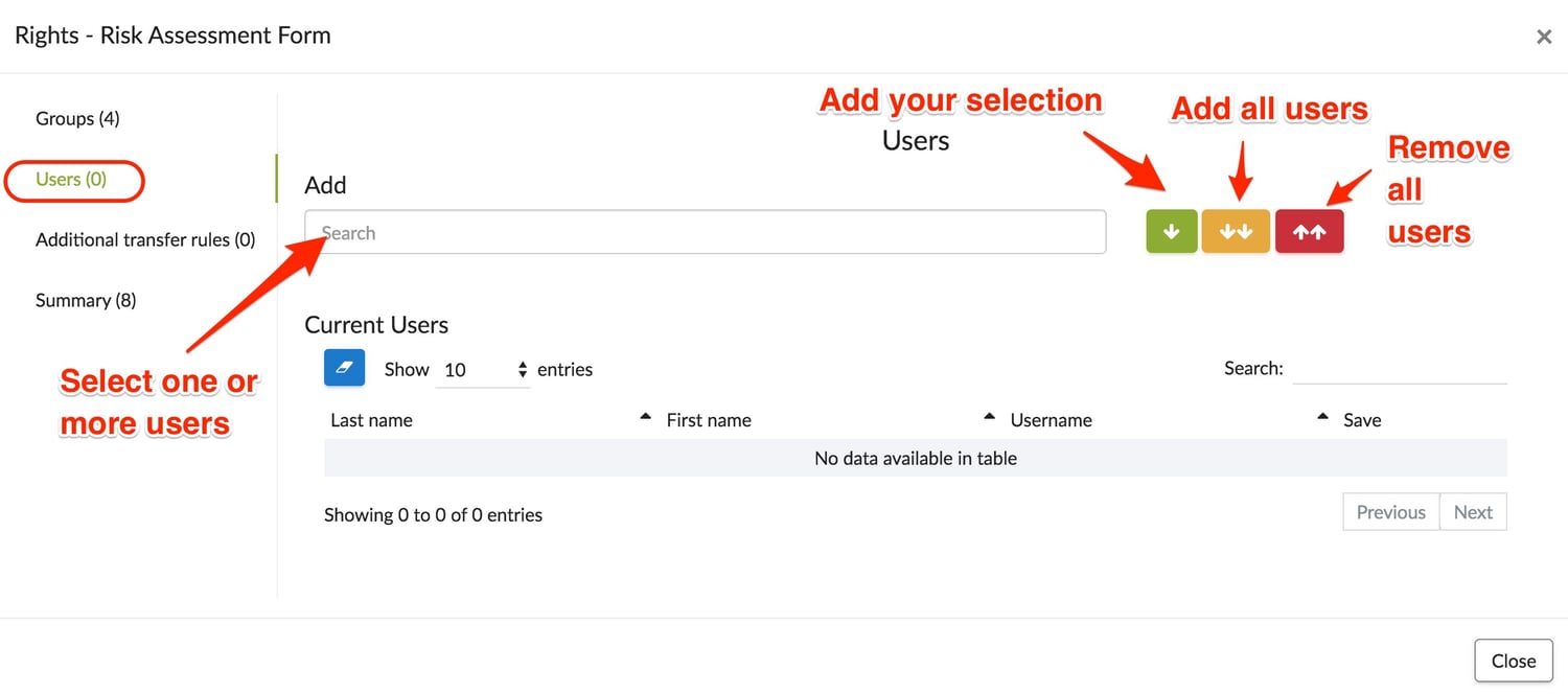 user rights for forms