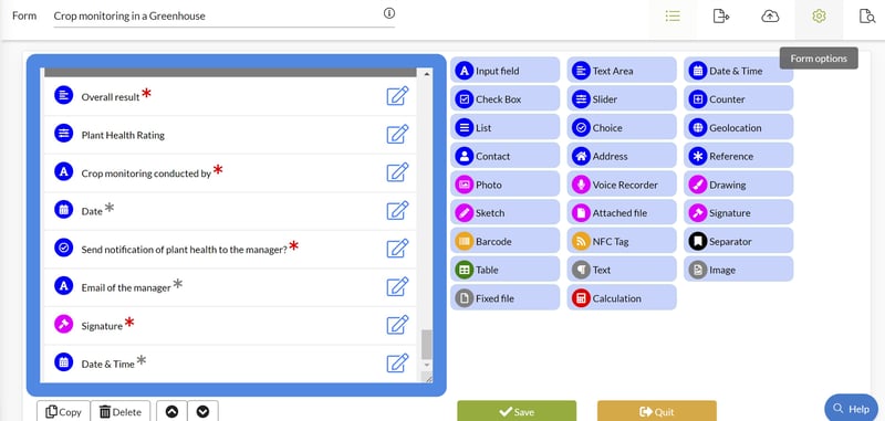 form options